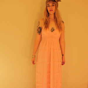 Vintage Prom peachy pink mesh lace party dress
